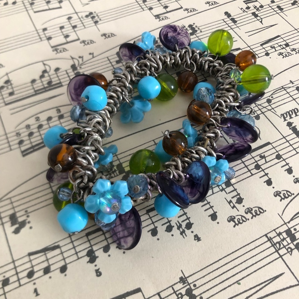 Vtg Beaded Stretchy Chain Bracelet